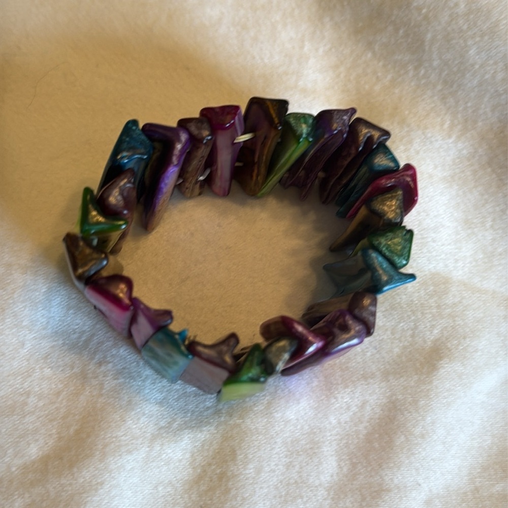 Mother of Pearl Rainbow Multi Color Stick Stretch Bracelet - Picture 4 of 4
